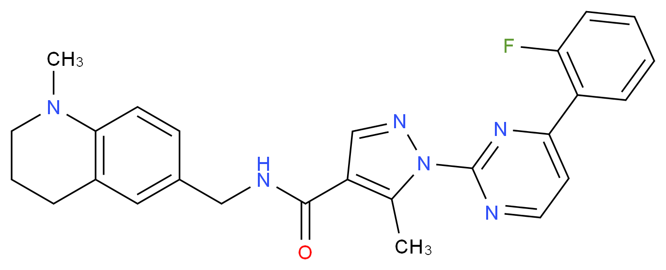 1-[4-(2-fluorophenyl)-2-pyrimidinyl]-5-methyl-N-[(1-methyl-1,2,3,4-tetrahydro-6-quinolinyl)methyl]-1H-pyrazole-4-carboxamide_分子结构_CAS_)