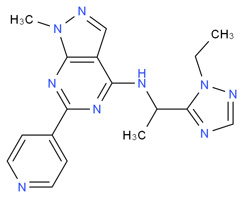 N-[1-(1-ethyl-1H-1,2,4-triazol-5-yl)ethyl]-1-methyl-6-pyridin-4-yl-1H-pyrazolo[3,4-d]pyrimidin-4-amine_分子结构_CAS_)
