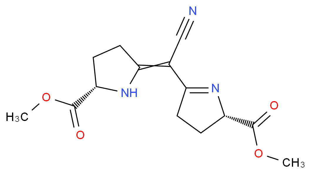 methyl (2S)-5-{cyano[(5S)-5-(methoxycarbonyl)pyrrolidin-2-ylidene]methyl}-3,4-dihydro-2H-pyrrole-2-carboxylate_分子结构_CAS_105251-49-8