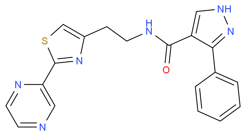 3-phenyl-N-{2-[2-(2-pyrazinyl)-1,3-thiazol-4-yl]ethyl}-1H-pyrazole-4-carboxamide_分子结构_CAS_)