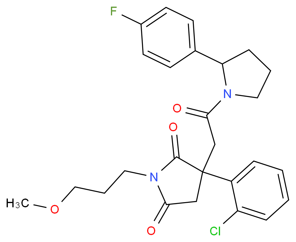 3-(2-chlorophenyl)-3-{2-[2-(4-fluorophenyl)-1-pyrrolidinyl]-2-oxoethyl}-1-(3-methoxypropyl)-2,5-pyrrolidinedione_分子结构_CAS_)