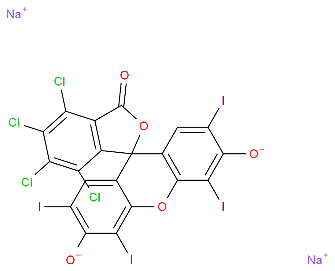 disodium 4,5,6,7-tetrachloro-2',4',5',7'-tetraiodo-3-oxo-3H-spiro[2-benzofuran-1,9'-xanthene]-3',6'-bis(olate)_分子结构_CAS_632-69-9