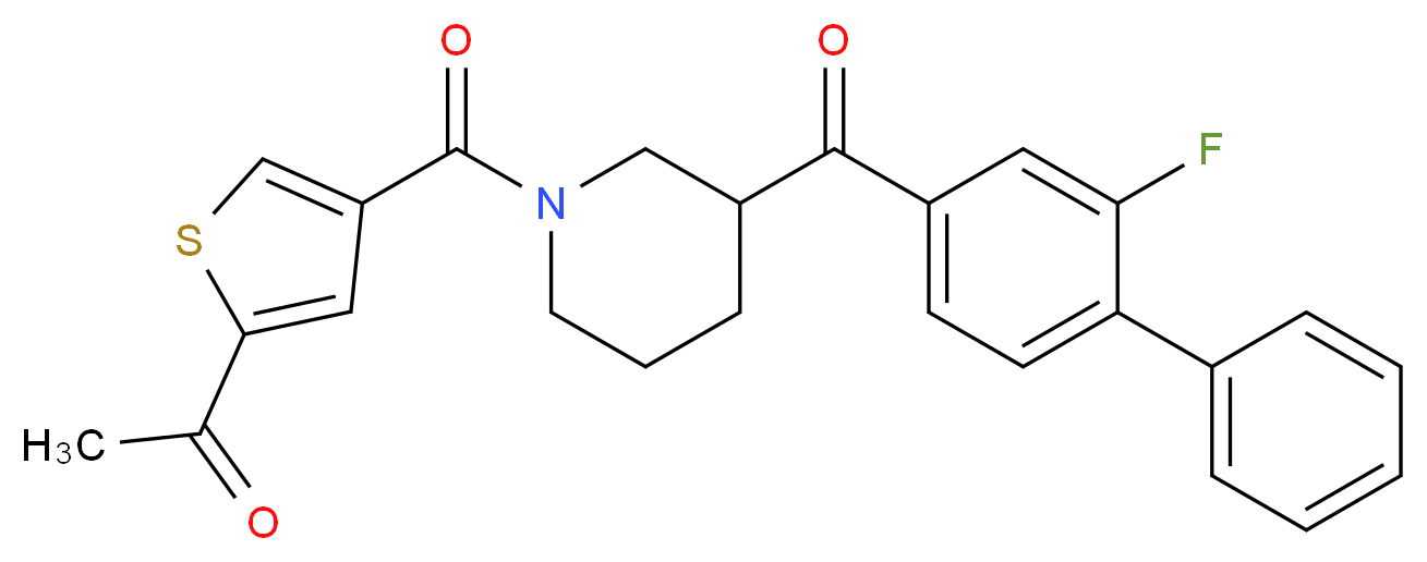 1-[4-({3-[(2-fluoro-4-biphenylyl)carbonyl]-1-piperidinyl}carbonyl)-2-thienyl]ethanone_分子结构_CAS_)
