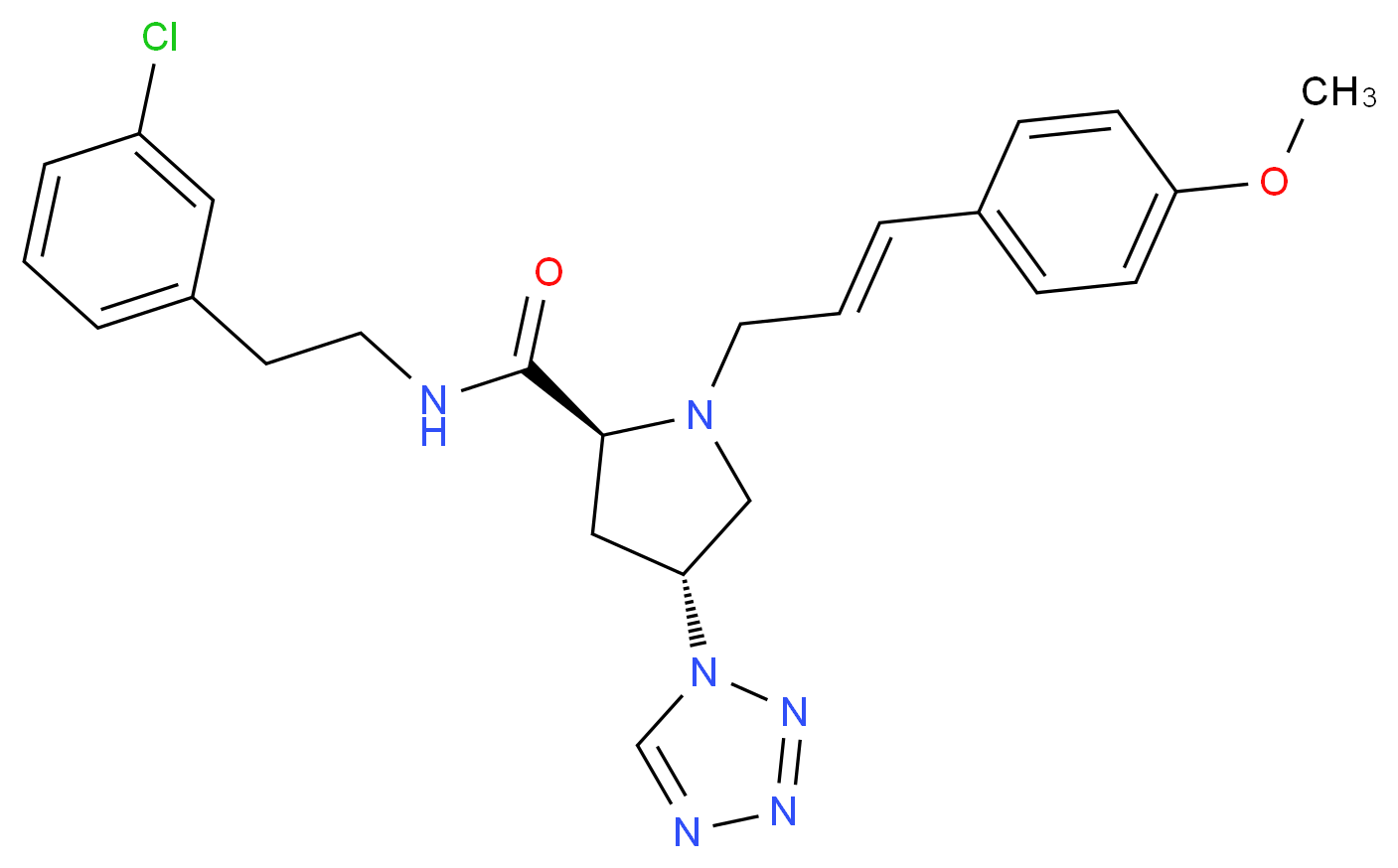 (4R)-N-[2-(3-chlorophenyl)ethyl]-1-[(2E)-3-(4-methoxyphenyl)-2-propen-1-yl]-4-(1H-tetrazol-1-yl)-L-prolinamide_分子结构_CAS_)