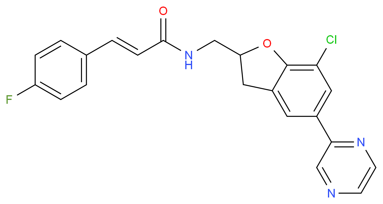 (2E)-N-{[7-chloro-5-(2-pyrazinyl)-2,3-dihydro-1-benzofuran-2-yl]methyl}-3-(4-fluorophenyl)acrylamide_分子结构_CAS_)