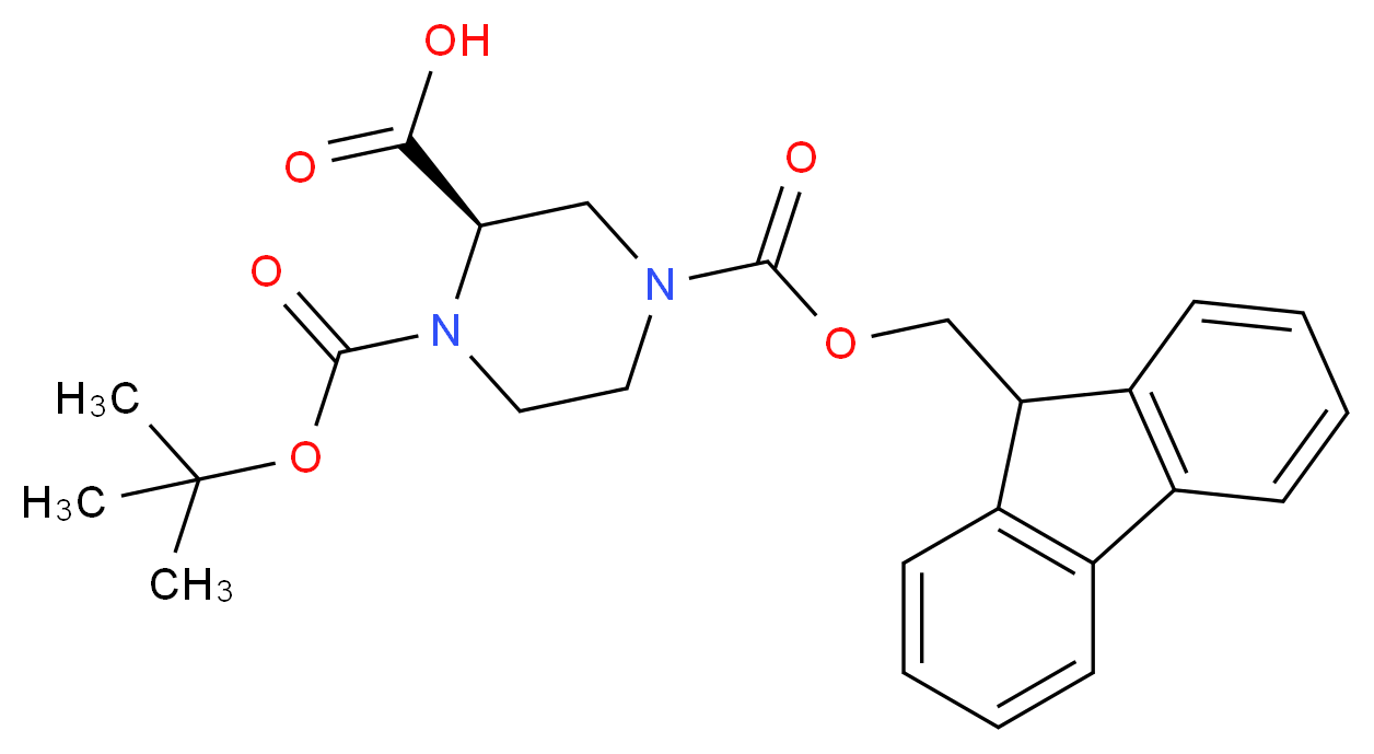 (2R)-1-[(tert-butoxy)carbonyl]-4-{[(9H-fluoren-9-yl)methoxy]carbonyl}piperazine-2-carboxylic acid_分子结构_CAS_209593-18-0