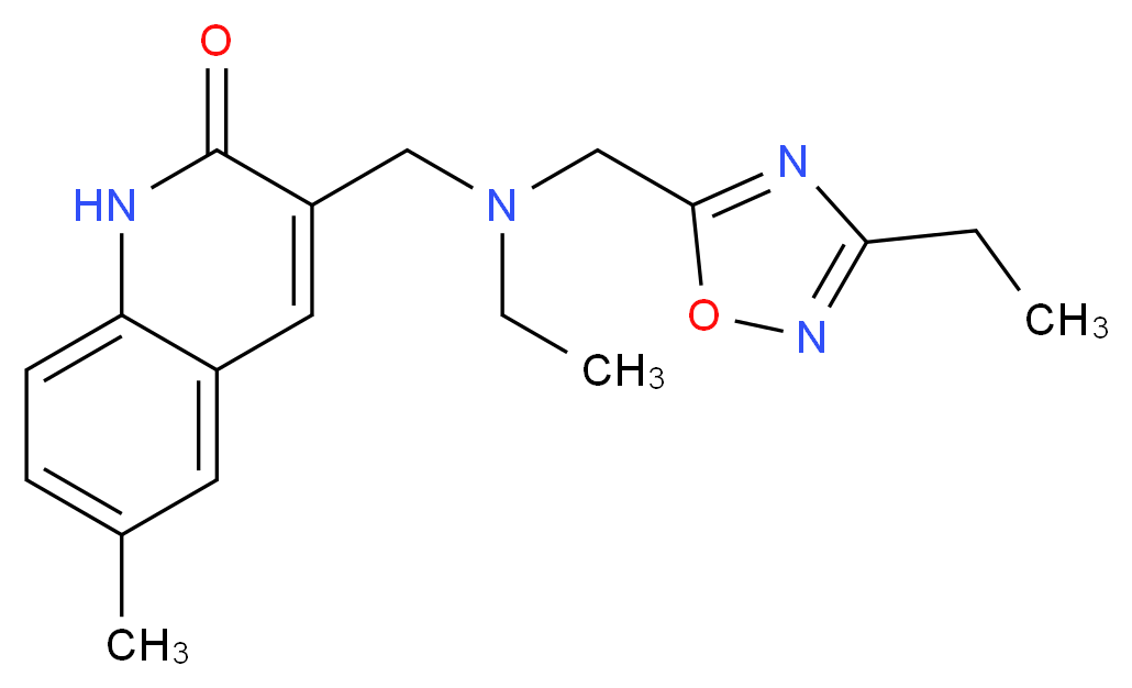 3-({ethyl[(3-ethyl-1,2,4-oxadiazol-5-yl)methyl]amino}methyl)-6-methylquinolin-2(1H)-one_分子结构_CAS_)