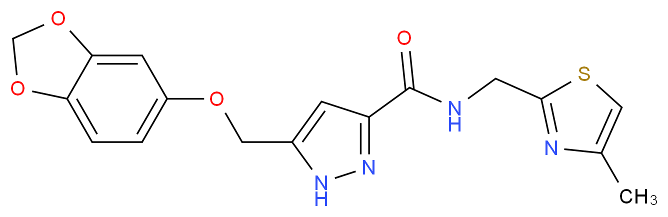 5-[(1,3-benzodioxol-5-yloxy)methyl]-N-[(4-methyl-1,3-thiazol-2-yl)methyl]-1H-pyrazole-3-carboxamide_分子结构_CAS_)