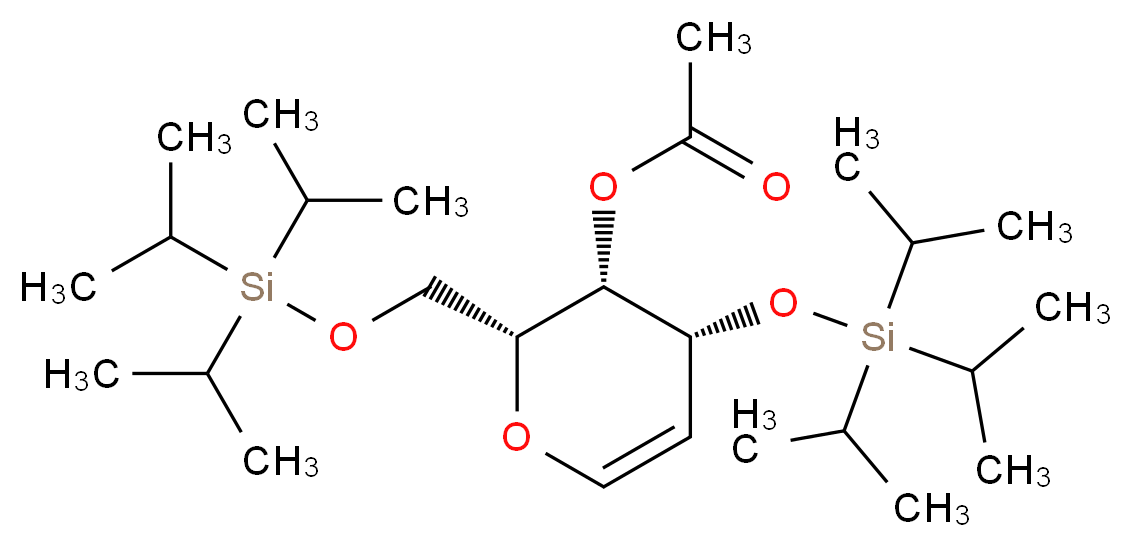 (2R,3S,4R)-4-{[tris(propan-2-yl)silyl]oxy}-2-({[tris(propan-2-yl)silyl]oxy}methyl)-3,4-dihydro-2H-pyran-3-yl acetate_分子结构_CAS_201053-38-5