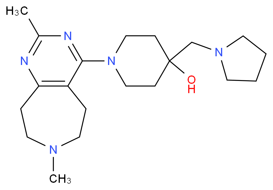 1-(2,7-dimethyl-6,7,8,9-tetrahydro-5H-pyrimido[4,5-d]azepin-4-yl)-4-(pyrrolidin-1-ylmethyl)piperidin-4-ol_分子结构_CAS_)