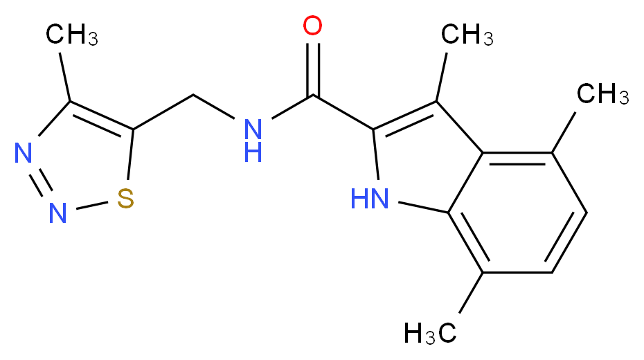 3,4,7-trimethyl-N-[(4-methyl-1,2,3-thiadiazol-5-yl)methyl]-1H-indole-2-carboxamide_分子结构_CAS_)