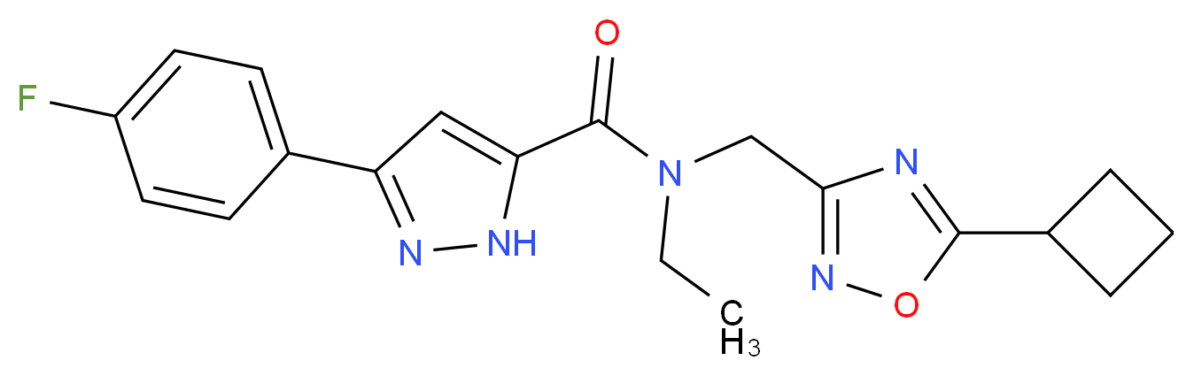 N-[(5-cyclobutyl-1,2,4-oxadiazol-3-yl)methyl]-N-ethyl-3-(4-fluorophenyl)-1H-pyrazole-5-carboxamide_分子结构_CAS_)