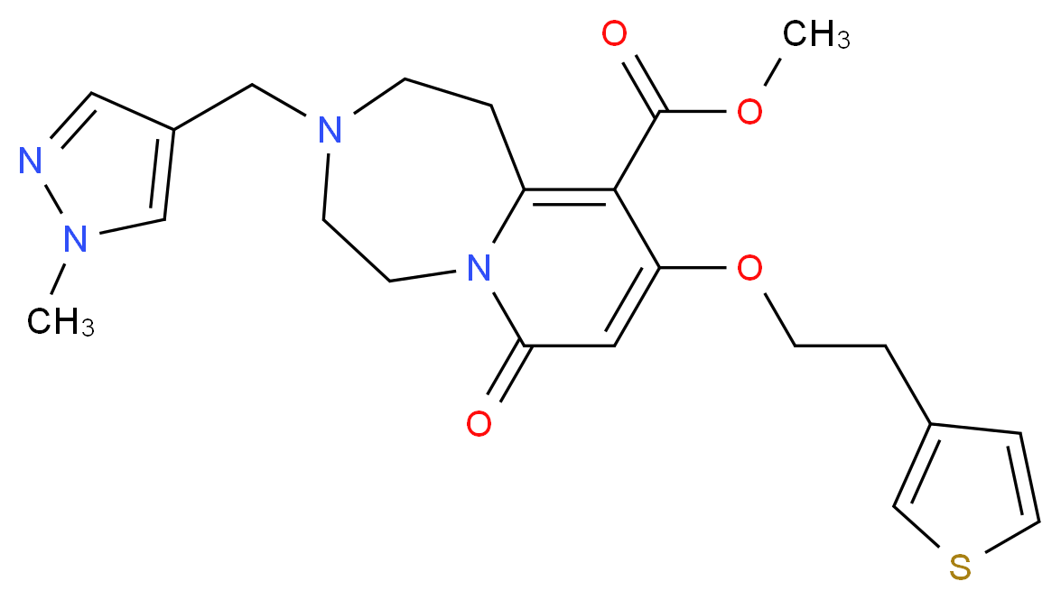 methyl 3-[(1-methyl-1H-pyrazol-4-yl)methyl]-7-oxo-9-[2-(3-thienyl)ethoxy]-1,2,3,4,5,7-hexahydropyrido[1,2-d][1,4]diazepine-10-carboxylate_分子结构_CAS_)