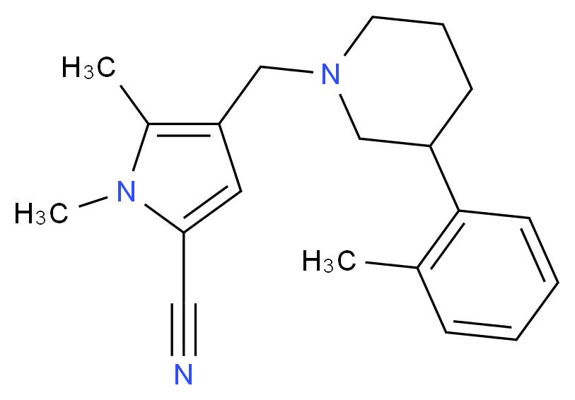 1,5-dimethyl-4-{[3-(2-methylphenyl)-1-piperidinyl]methyl}-1H-pyrrole-2-carbonitrile_分子结构_CAS_)