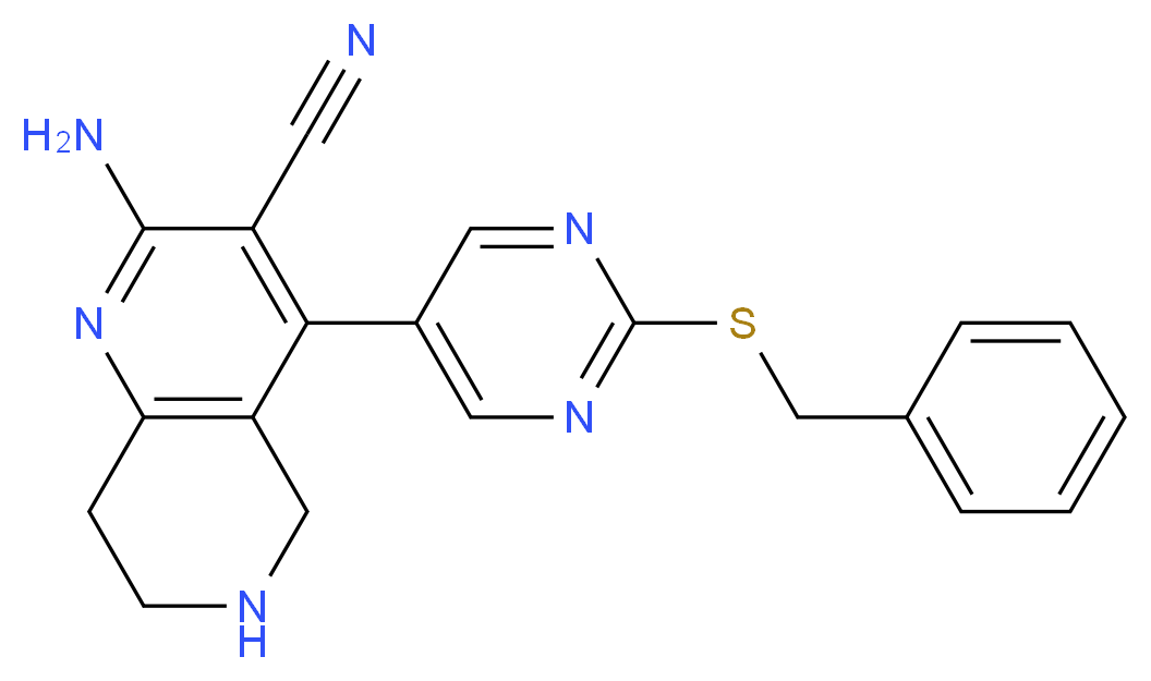 2-amino-4-[2-(benzylthio)-5-pyrimidinyl]-5,6,7,8-tetrahydro-1,6-naphthyridine-3-carbonitrile_分子结构_CAS_)