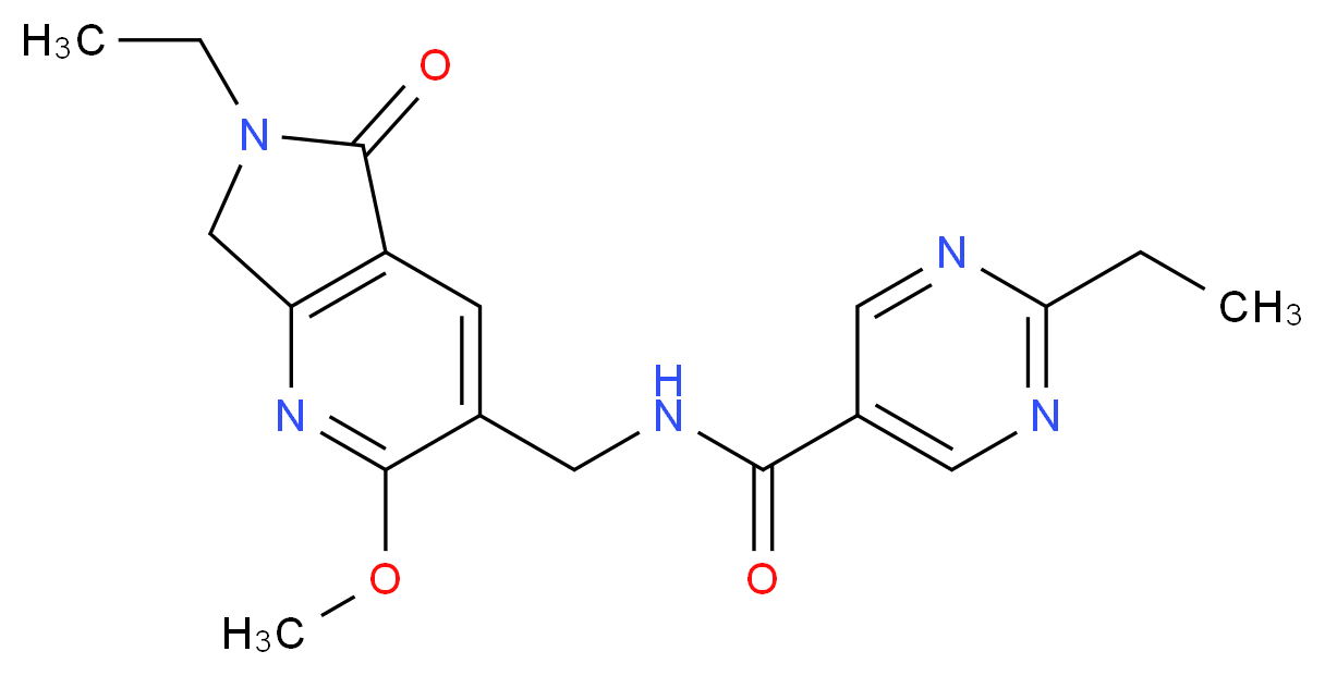 2-ethyl-N-[(6-ethyl-2-methoxy-5-oxo-6,7-dihydro-5H-pyrrolo[3,4-b]pyridin-3-yl)methyl]pyrimidine-5-carboxamide_分子结构_CAS_)