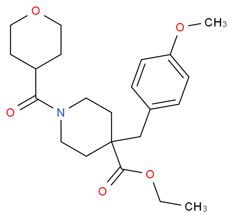 ethyl 4-(4-methoxybenzyl)-1-(tetrahydro-2H-pyran-4-ylcarbonyl)-4-piperidinecarboxylate_分子结构_CAS_)