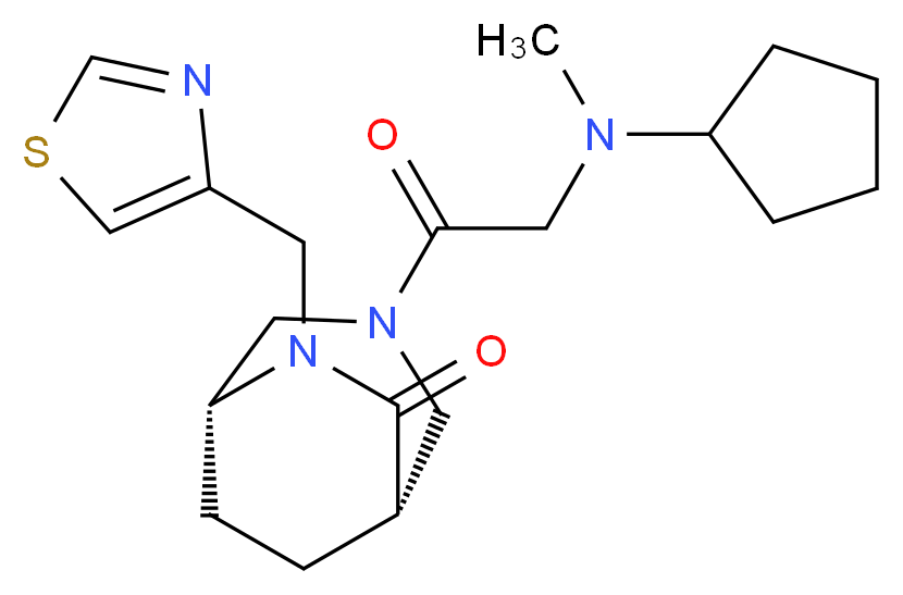 (1S*,5R*)-3-(N-cyclopentyl-N-methylglycyl)-6-(1,3-thiazol-4-ylmethyl)-3,6-diazabicyclo[3.2.2]nonan-7-one_分子结构_CAS_)