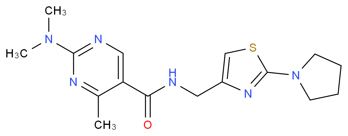 2-(dimethylamino)-4-methyl-N-{[2-(1-pyrrolidinyl)-1,3-thiazol-4-yl]methyl}-5-pyrimidinecarboxamide_分子结构_CAS_)