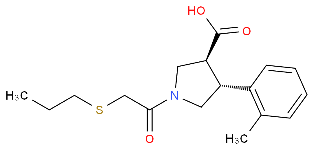 (3S*,4R*)-4-(2-methylphenyl)-1-[(propylthio)acetyl]pyrrolidine-3-carboxylic acid_分子结构_CAS_)