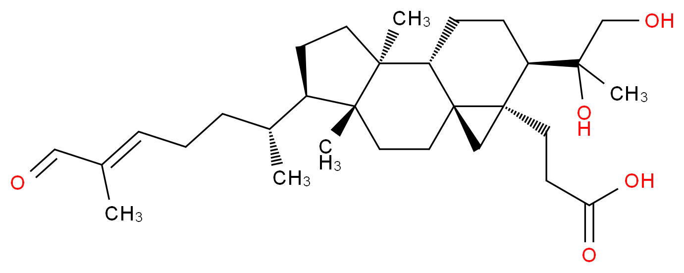 3-[(1S,4R,5R,8S,9S,12R,13R)-12-(1,2-dihydroxypropan-2-yl)-4,8-dimethyl-5-[(2R,5E)-6-methyl-7-oxohept-5-en-2-yl]tetracyclo[7.5.0.0<sup>1</sup>,<sup>1</sup><sup>3</sup>.0<sup>4</sup>,<sup>8</sup>]tetradecan-13-yl]propanoic acid_分子结构_CAS_1345109-46-7