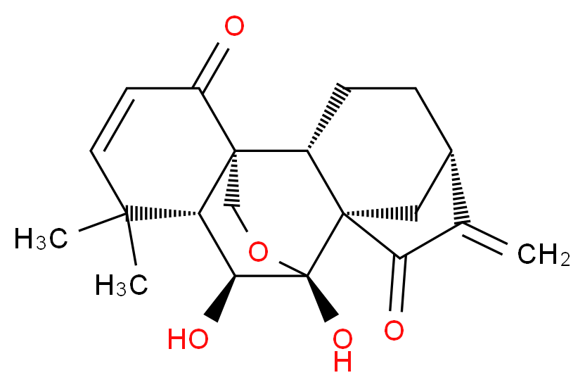 (1S,2S,5S,8S,9R,10S,11R)-9,10-dihydroxy-12,12-dimethyl-6-methylidene-17-oxapentacyclo[7.6.2.1<sup>5</sup>,<sup>8</sup>.0<sup>1</sup>,<sup>1</sup><sup>1</sup>.0<sup>2</sup>,<sup>8</sup>]octadec-13-ene-7,15-dione_分子结构_CAS_84745-95-9