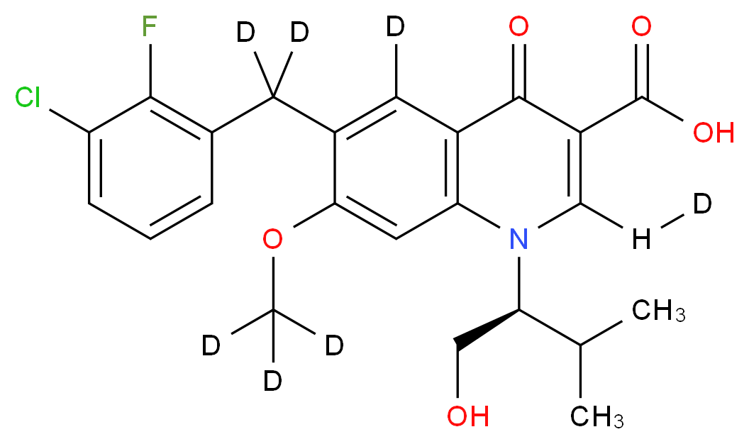 6-[(3-chloro-2-fluorophenyl)(<sup>2</sup>H<sub>2</sub>)methyl]-2-[(2-<sup>2</sup>H)dihydrogen-1-yl]-1-[(2S)-1-hydroxy-3-methylbutan-2-yl]-7-(<sup>2</sup>H<sub>3</sub>)methoxy-4-oxo-1,4-dihydro(5-<sup>2</sup>H)quinoline-3-carboxylic acid_分子结构_CAS_1131640-69-1