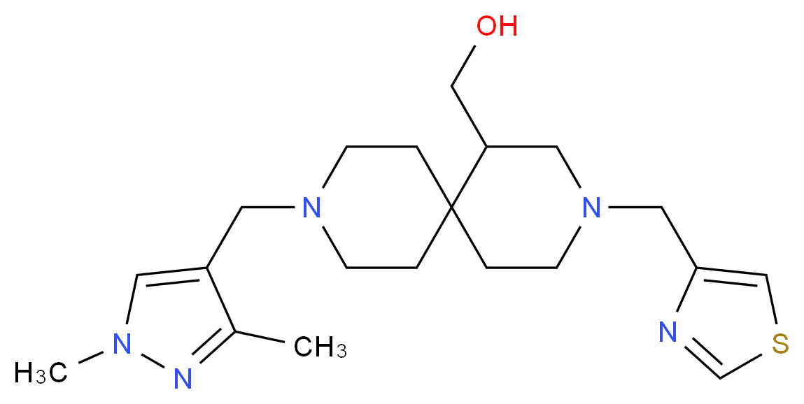[9-[(1,3-dimethyl-1H-pyrazol-4-yl)methyl]-3-(1,3-thiazol-4-ylmethyl)-3,9-diazaspiro[5.5]undec-1-yl]methanol_分子结构_CAS_)