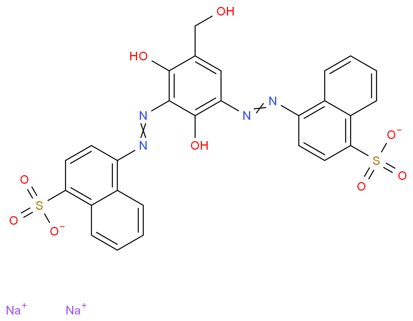 disodium 4-{2-[2,6-dihydroxy-3-(hydroxymethyl)-5-[2-(4-sulfonatonaphthalen-1-yl)diazen-1-yl]phenyl]diazen-1-yl}naphthalene-1-sulfonate_分子结构_CAS_4553-89-3
