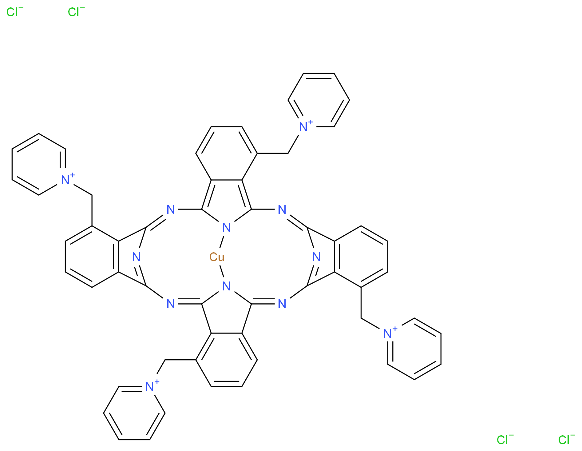 1-{[(9Z,18Z,26Z,35Z)-12,21,30-tris(pyridin-1-ium-1-ylmethyl)-9,18,27,36,37,39,40,41-octaaza-38-cupradecacyclo[17.17.3.1<sup>1</sup><sup>0</sup>,<sup>1</sup><sup>7</sup>.1<sup>2</sup><sup>8</sup>,<sup>3</sup><sup>5</sup>.0<sup>2</sup>,<sup>7</sup>.0<sup>8</sup>,<sup>3</sup><sup>7</sup>.0<sup>1</sup><sup>1</sup>,<sup>1</sup><sup>6</sup>.0<sup>2</sup><sup>0</sup>,<sup>2</sup><sup>5</sup>.0<sup>2</sup><sup>6</sup>,<sup>3</sup><sup>9</sup>.0<sup>2</sup><sup>9</sup>,<sup>3</sup><sup>4</sup>]hentetraconta-1,3,5,7,9,11(16),12,14,17(41),18,20,22,24,26,28(40),29(34),30,32,35-nonadecaen-3-yl]methyl}pyridin-1-ium tetrachloride_分子结构_CAS_123439-83-8