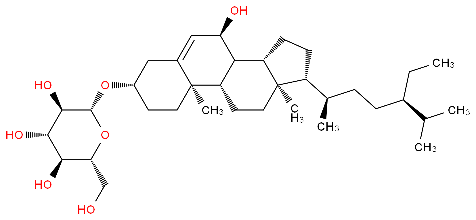 (2R,3R,4S,5S,6R)-2-{[(1S,2R,5S,9S,10S,11S,14R,15R)-14-[(2R,5R)-5-ethyl-6-methylheptan-2-yl]-9-hydroxy-2,15-dimethyltetracyclo[8.7.0.0<sup>2</sup>,<sup>7</sup>.0<sup>1</sup><sup>1</sup>,<sup>1</sup><sup>5</sup>]heptadec-7-en-5-yl]oxy}-6-(hydroxymethyl)oxane-3,4,5-triol_分子结构_CAS_112137-81-2