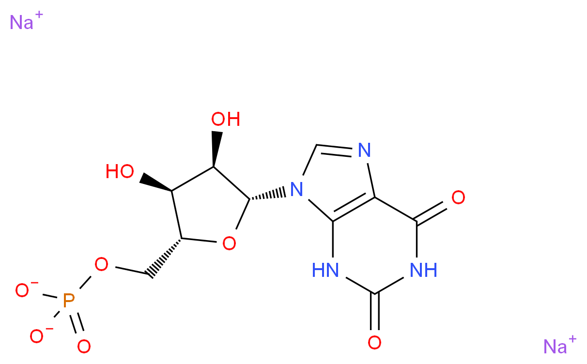 disodium [(2R,3S,4R,5R)-5-(2,6-dioxo-2,3,6,9-tetrahydro-1H-purin-9-yl)-3,4-dihydroxyoxolan-2-yl]methyl phosphate_分子结构_CAS_25899-70-1