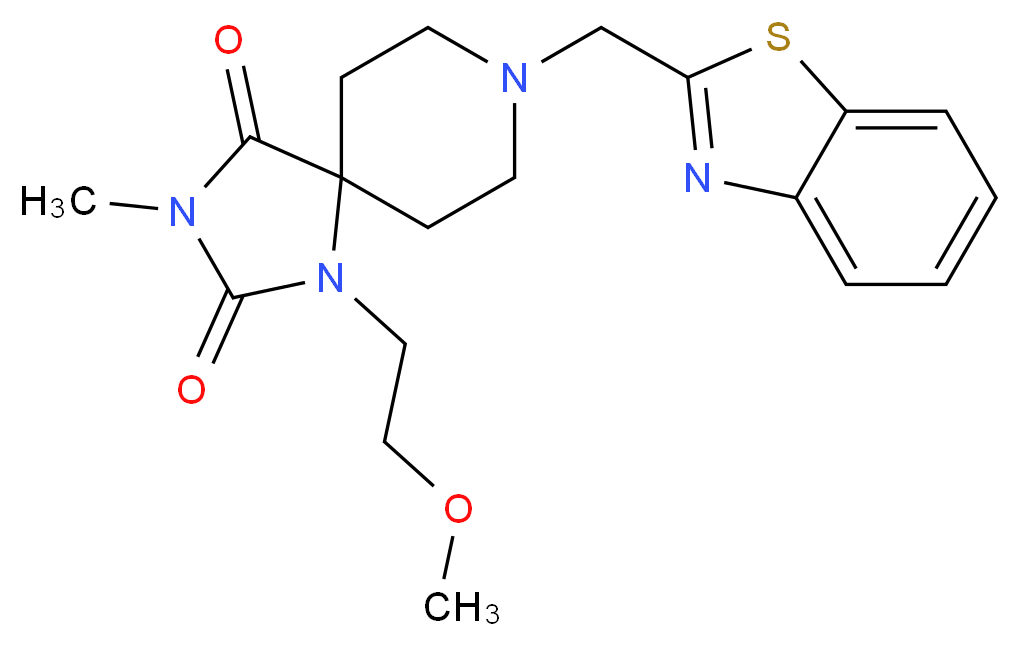 8-(1,3-benzothiazol-2-ylmethyl)-1-(2-methoxyethyl)-3-methyl-1,3,8-triazaspiro[4.5]decane-2,4-dione_分子结构_CAS_)