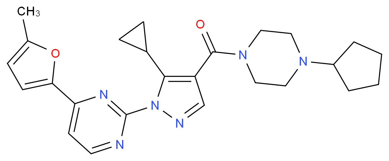 2-{4-[(4-cyclopentyl-1-piperazinyl)carbonyl]-5-cyclopropyl-1H-pyrazol-1-yl}-4-(5-methyl-2-furyl)pyrimidine_分子结构_CAS_)