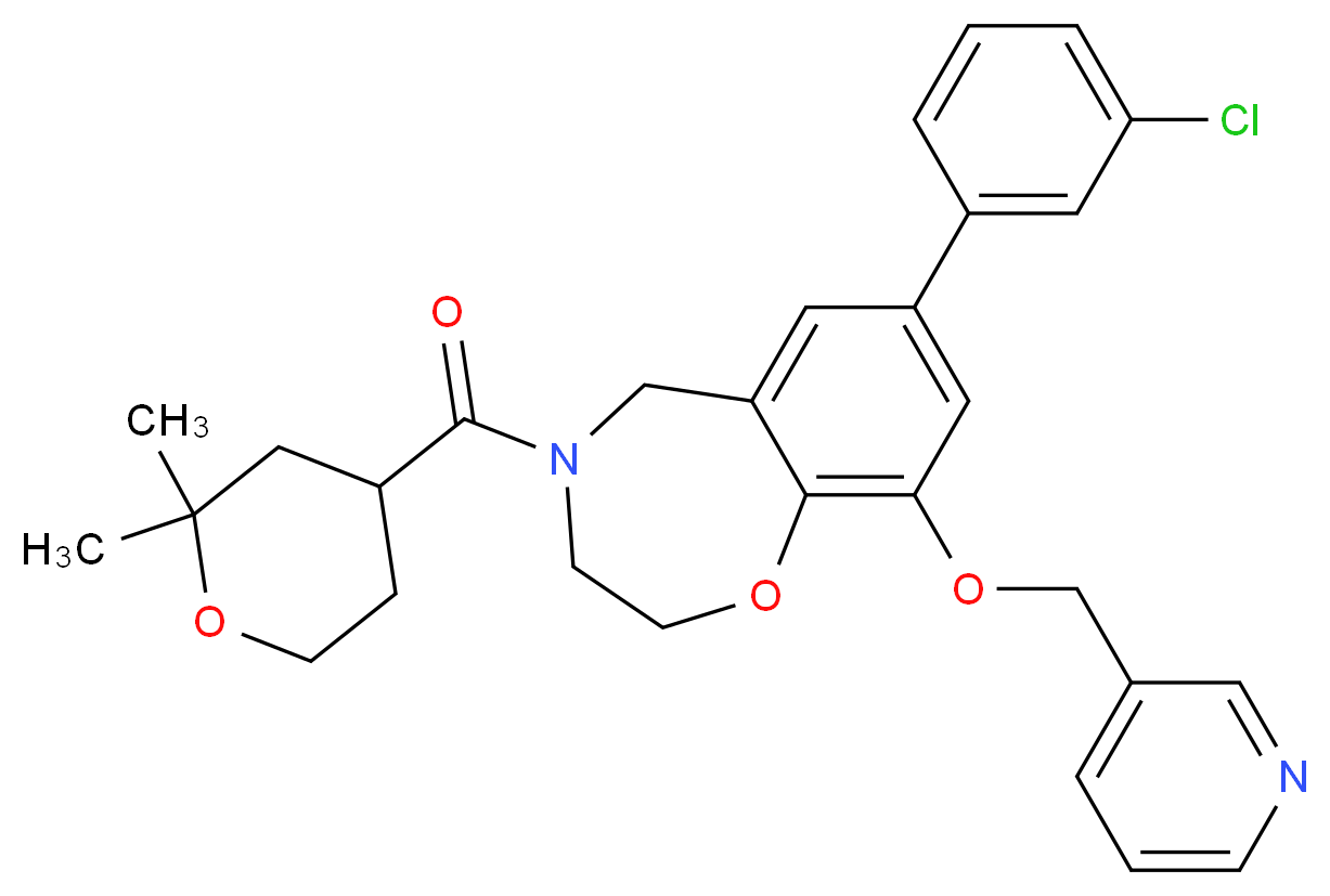 7-(3-chlorophenyl)-4-[(2,2-dimethyltetrahydro-2H-pyran-4-yl)carbonyl]-9-(3-pyridinylmethoxy)-2,3,4,5-tetrahydro-1,4-benzoxazepine_分子结构_CAS_)