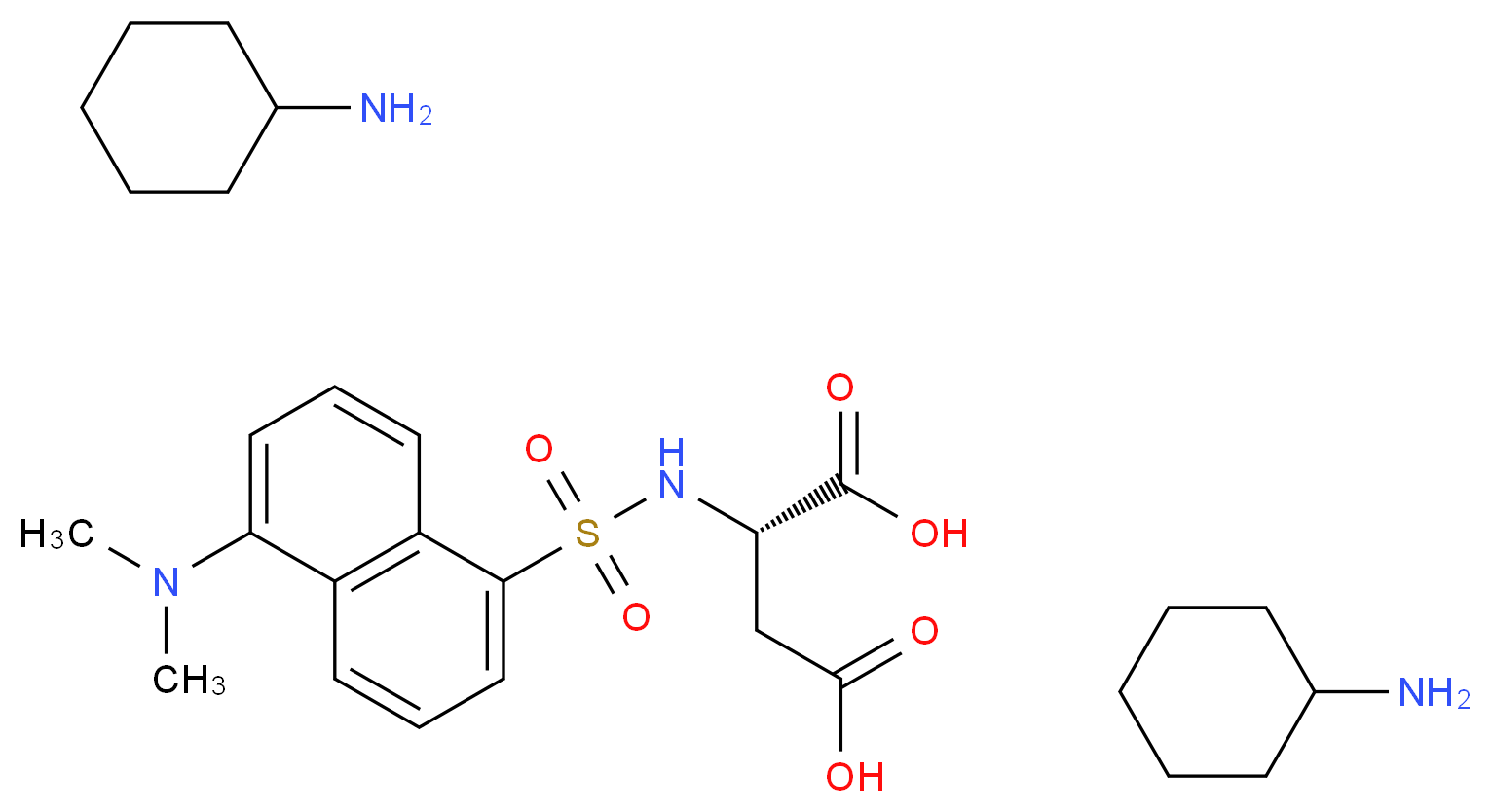 (2S)-2-[5-(dimethylamino)naphthalene-1-sulfonamido]butanedioic acid; bis(cyclohexanamine)_分子结构_CAS_53332-29-9