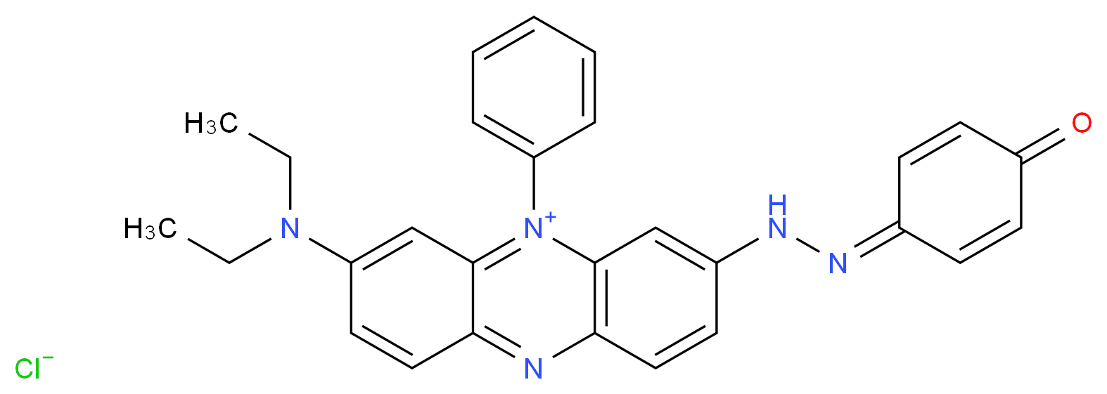 3-(diethylamino)-7-[2-(4-oxocyclohexa-2,5-dien-1-ylidene)hydrazin-1-yl]-5-phenyl-5$l^{5},10-phenazin-5-ylium chloride_分子结构_CAS_4443-99-6