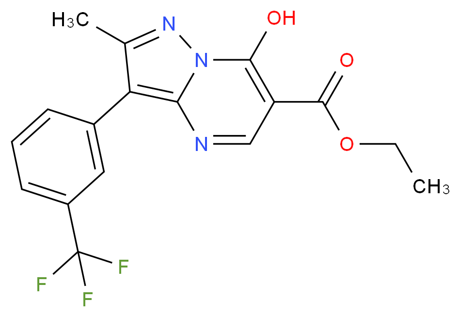 Ethyl 7-hydroxy-2-methyl-3-[3-(trifluoromethyl)phenyl]pyrazolo[1,5-a]pyrimidine-6-carboxylate_分子结构_CAS_)