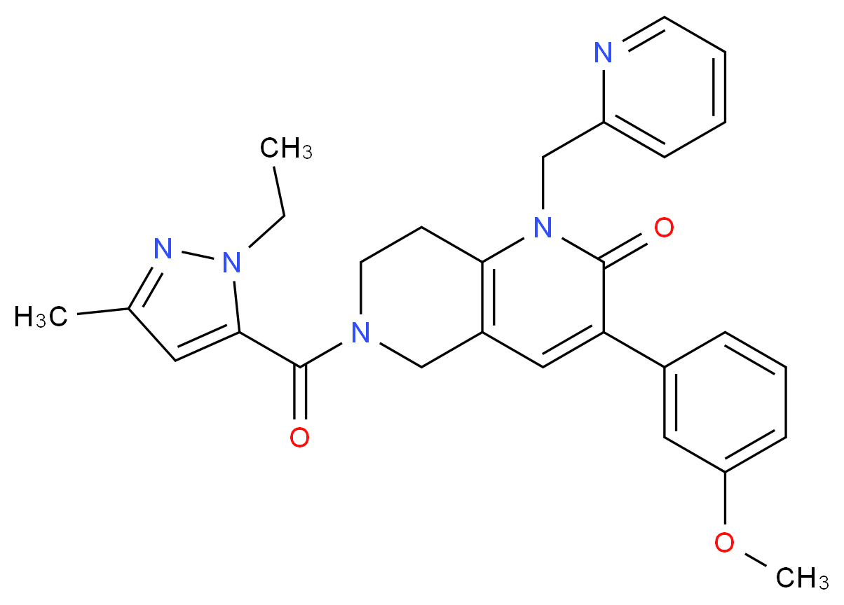 6-[(1-ethyl-3-methyl-1H-pyrazol-5-yl)carbonyl]-3-(3-methoxyphenyl)-1-(2-pyridinylmethyl)-5,6,7,8-tetrahydro-1,6-naphthyridin-2(1H)-one_分子结构_CAS_)