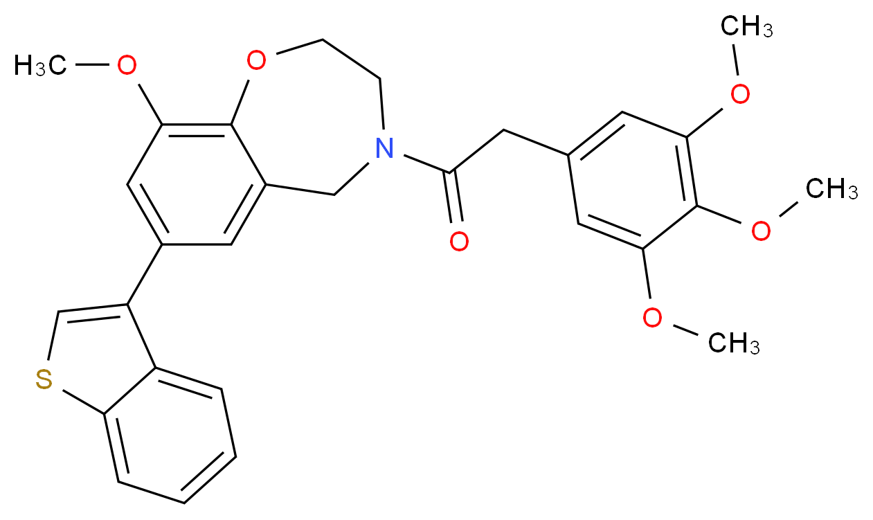 7-(1-benzothien-3-yl)-9-methoxy-4-[(3,4,5-trimethoxyphenyl)acetyl]-2,3,4,5-tetrahydro-1,4-benzoxazepine_分子结构_CAS_)