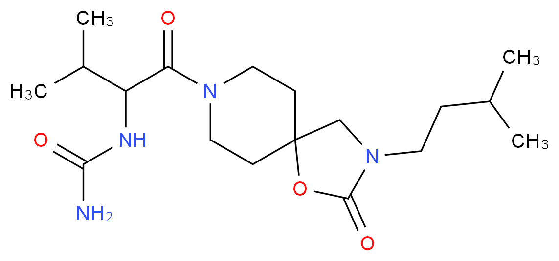N-(2-methyl-1-{[3-(3-methylbutyl)-2-oxo-1-oxa-3,8-diazaspiro[4.5]dec-8-yl]carbonyl}propyl)urea _分子结构_CAS_)