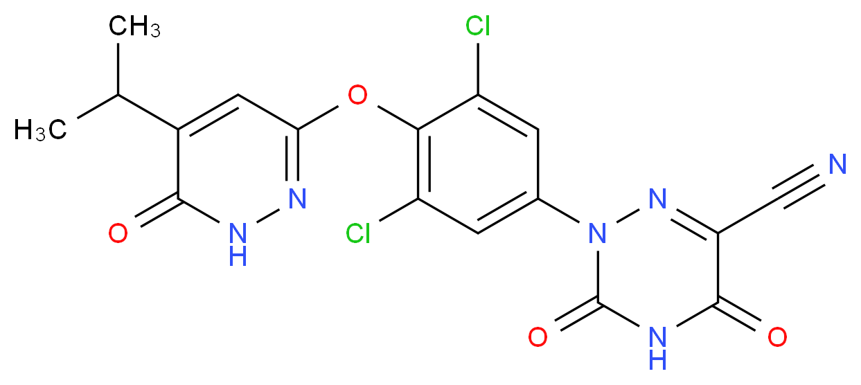2-(3,5-dichloro-4-{[6-oxo-5-(propan-2-yl)-1,6-dihydropyridazin-3-yl]oxy}phenyl)-3,5-dioxo-2,3,4,5-tetrahydro-1,2,4-triazine-6-carbonitrile_分子结构_CAS_920509-32-6