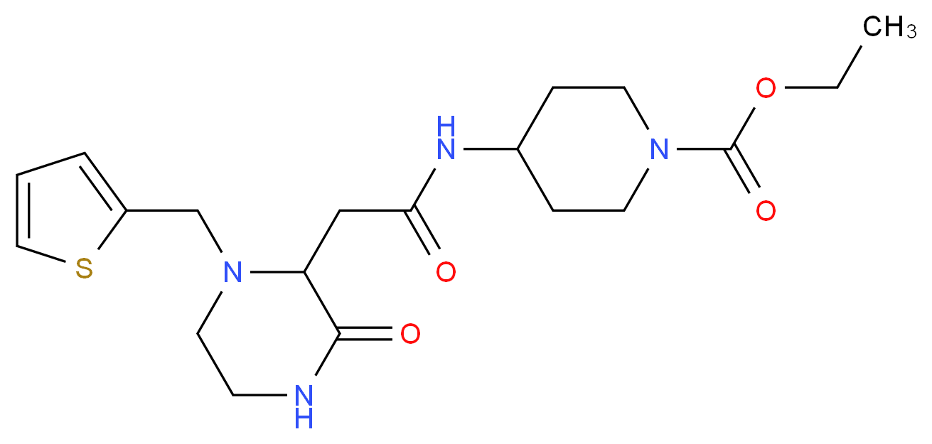 ethyl 4-({[3-oxo-1-(2-thienylmethyl)-2-piperazinyl]acetyl}amino)-1-piperidinecarboxylate_分子结构_CAS_)