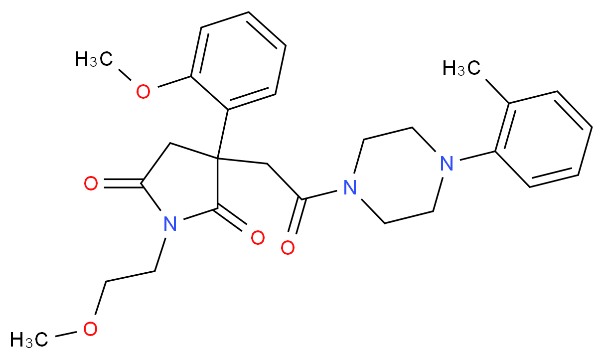 1-(2-methoxyethyl)-3-(2-methoxyphenyl)-3-{2-[4-(2-methylphenyl)-1-piperazinyl]-2-oxoethyl}-2,5-pyrrolidinedione_分子结构_CAS_)