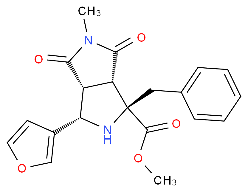 methyl (1R*,3S*,3aR*,6aS*)-1-benzyl-3-(3-furyl)-5-methyl-4,6-dioxooctahydropyrrolo[3,4-c]pyrrole-1-carboxylate_分子结构_CAS_)