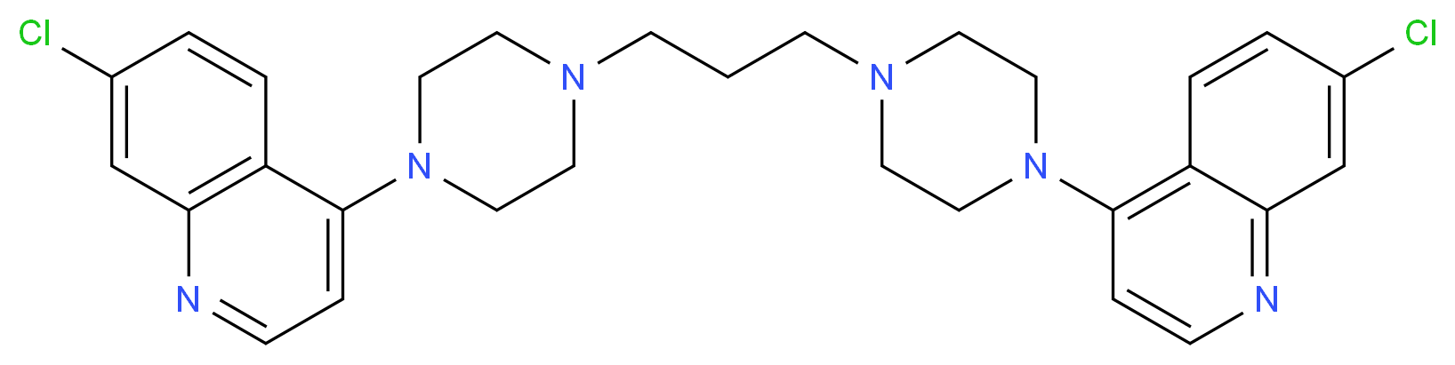 7-chloro-4-(4-{3-[4-(7-chloroquinolin-4-yl)piperazin-1-yl]propyl}piperazin-1-yl)quinoline_分子结构_CAS_911061-10-4