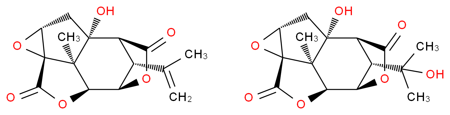 (1R,3R,5S,8S,9R,12S,13R,14R)-1-hydroxy-13-methyl-14-(prop-1-en-2-yl)-4,7,10-trioxapentacyclo[6.4.1.1^{9,12}.0^{3,5}.0^{5,13}]tetradecane-6,11-dione; (1R,3R,5S,8S,9R,12S,13R,14S)-1-hydroxy-14-(2-hydroxypropan-2-yl)-13-methyl-4,7,10-trioxapentacyclo[6.4.1.1^{9,12}.0^{3,5}.0^{5,13}]tetradecane-6,11-dione_分子结构_CAS_124-87-8