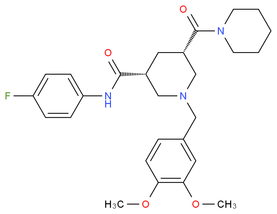 (3R,5S)-1-(3,4-dimethoxybenzyl)-N-(4-fluorophenyl)-5-(1-piperidinylcarbonyl)-3-piperidinecarboxamide_分子结构_CAS_)