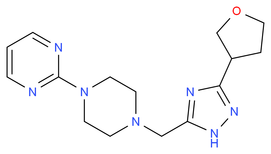 2-(4-{[3-(tetrahydrofuran-3-yl)-1H-1,2,4-triazol-5-yl]methyl}piperazin-1-yl)pyrimidine_分子结构_CAS_)