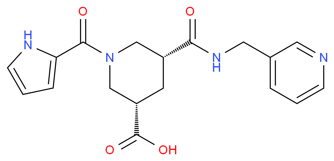 (3S*,5R*)-5-{[(3-pyridinylmethyl)amino]carbonyl}-1-(1H-pyrrol-2-ylcarbonyl)-3-piperidinecarboxylic acid_分子结构_CAS_)
